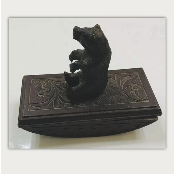 1900s Ink Blotter Hand Carved Wood Black Forest Bear Paperweight VTG RARE Early - Picture 8 of 8